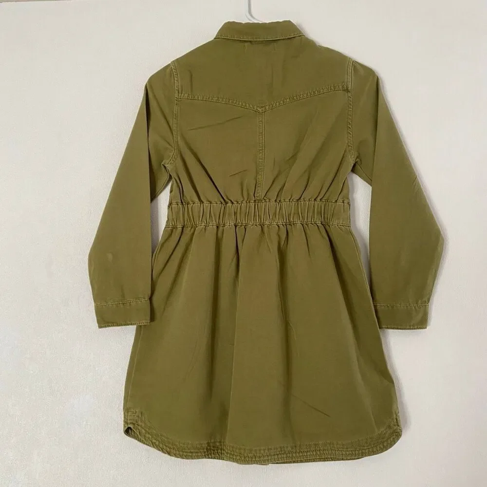 Zara Girls Olive Utility Shirt Dress Size 10 Khaki Button Front